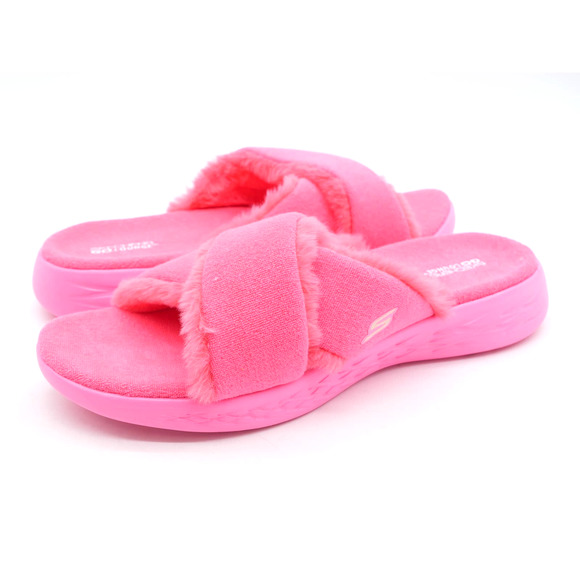 Skechers Shoes - Skechers Slipper Sandals Womens 10 Joyful Pink Faux Fur Terry Fabric Slides